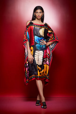 Shivan & Narresh Zoolostamp Draped Kaftan; Multicolor; Women Resort Wear; Kaftan Dress; Printed Kaftan;