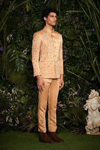 Shivan and Narresh Couture Gold Bandhgala; Gold colour; Men Ethnic Suit;