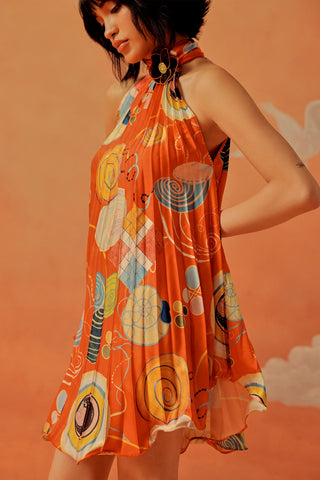 Younail Pleated Resort Dress – close-up of halter and floral accents | Shivan & Narresh