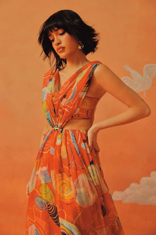 Younail Draped Saf Gown – close-up of saf trim and draped neckline | Shivan & Narresh