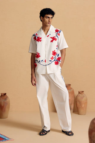 Ivory Vine Resort Trousers – model wearing tailored resort trousers | Shivan & Narresh