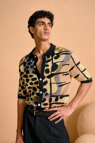Zuri Jacquard Knit Shirt – close-up of textured jacquard knit | Shivan & Narresh