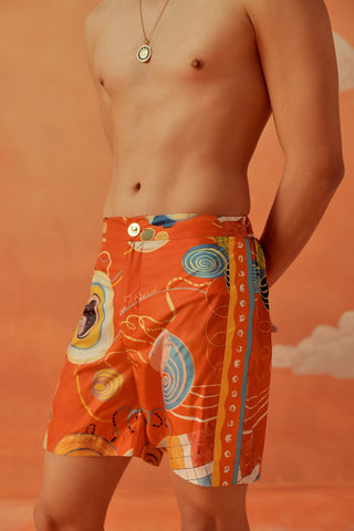Younail Swim Shorts – close-up of iconoband and zip pocket | Shivan & Narresh