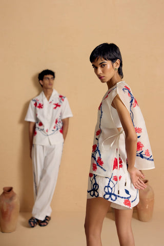 Ivory Rosetta Sheer Poncho - luxury cover-up for poolside styling | Shivan & Narresh