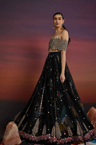 Ebony Celestique Skein Lehenga with Orientalis Off-Shoulder Bustier