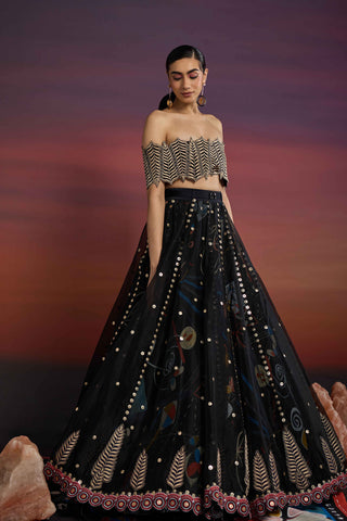 Ebony Celestique Skein Lehenga with Orientalis Off-Shoulder Bustier