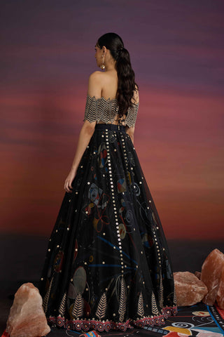 Ebony Celestique Skein Lehenga with Orientalis Off-Shoulder Bustier