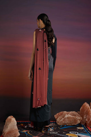 Ombre RoshFlor Skein Tailored Sari with Asymmetrical Blouse