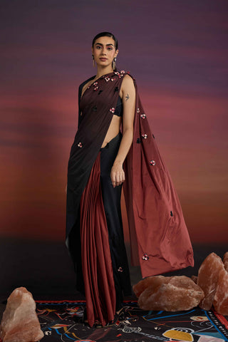 Ombre RoshFlor Skein Tailored Sari with Asymmetrical Blouse