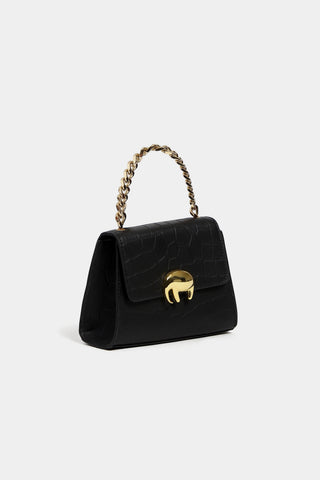 Shivan & Narresh Noir Croc Pomsky bag; Accessories; handbags; Saf trim