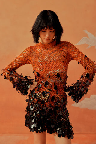 Flamme Embellished Mesh Dress