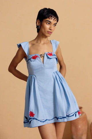 Powder Checkered Rosetta Dress