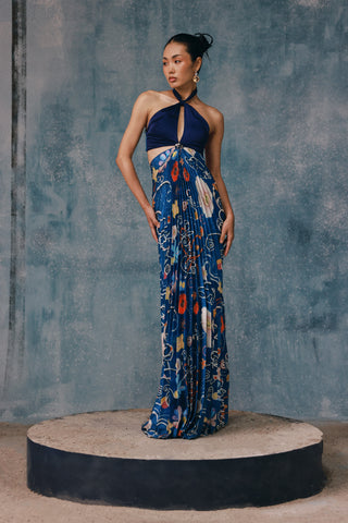 Springlie Contrast Pleated Cutout Maxi