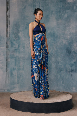 Springlie Contrast Pleated Cutout Maxi