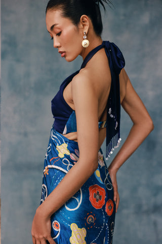 Springlie Contrast Pleated Cutout Maxi