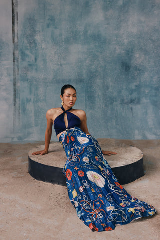 Springlie Contrast Pleated Cutout Maxi