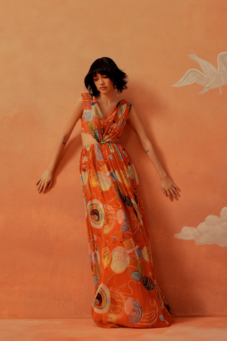 Younail Draped Saf Gown – gown at a cocktail resort evening | Shivan & Narresh