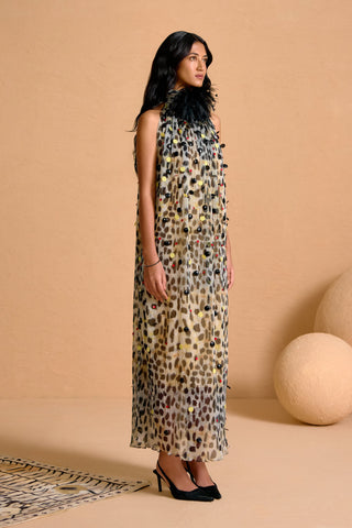 Zuri Pleated Feather Gown