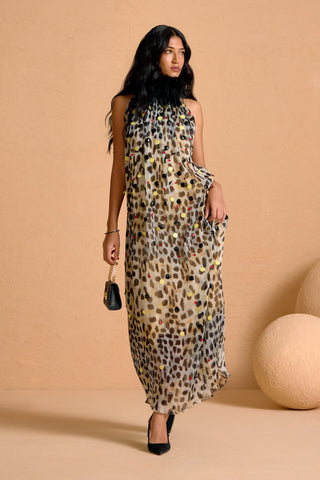 Zuri Pleated Feather Gown