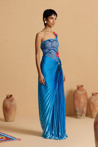 Maurice One-Shoulder Pleated Gown