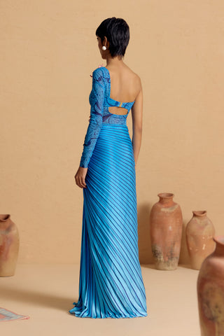 Maurice One-Shoulder Pleated Gown