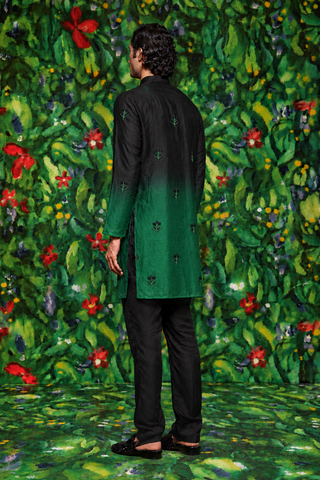 Ebony & Emerald Floret Skein Ombre Kurta Set
