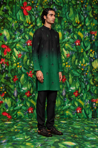 Ebony & Emerald Floret Skein Ombre Kurta Set