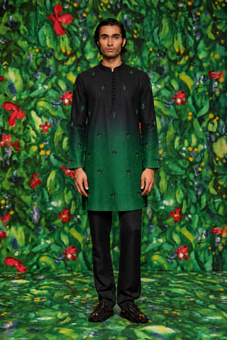 Ebony & Emerald Floret Skein Ombre Kurta Set