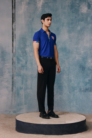 Electric Blue Zipper Polo with Fleureole Patch