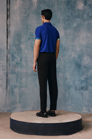 Electric Blue Zipper Polo with Fleureole Patch