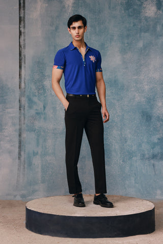Electric Blue Zipper Polo with Fleureole Patch