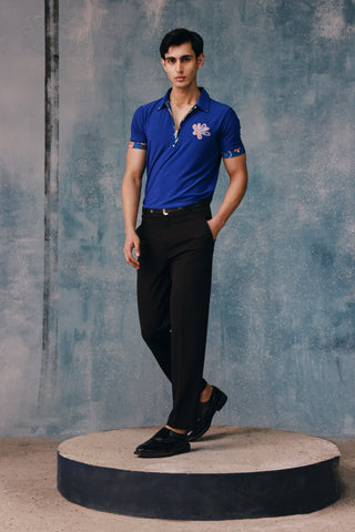 Electric Blue Zipper Polo with Fleureole Patch