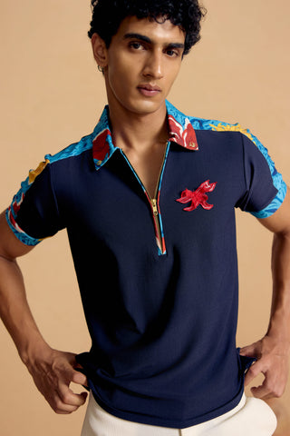 Sapphire Zipper Polo with Maurice Collar