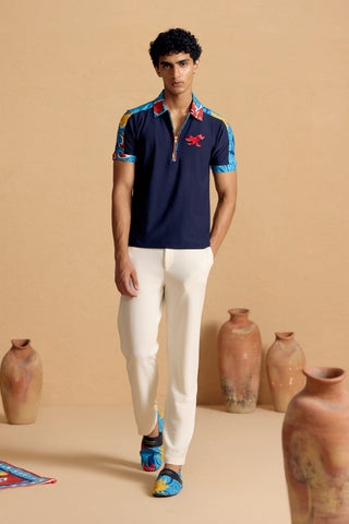 Sapphire Zipper Polo with Maurice Collar