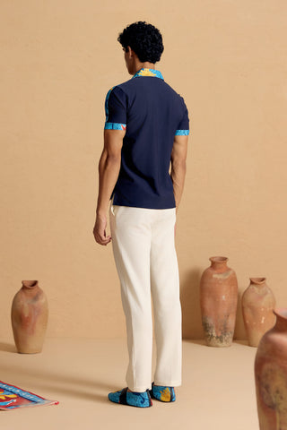 Sapphire Zipper Polo with Maurice Collar
