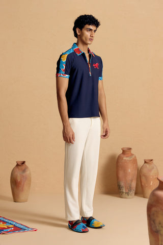 Sapphire Zipper Polo with Maurice Collar