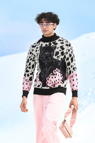 Obsidian Jacquard Knit Jumper with Blush Trousers