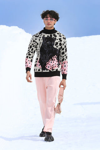 Obsidian Jacquard Knit Jumper with Blush Trousers