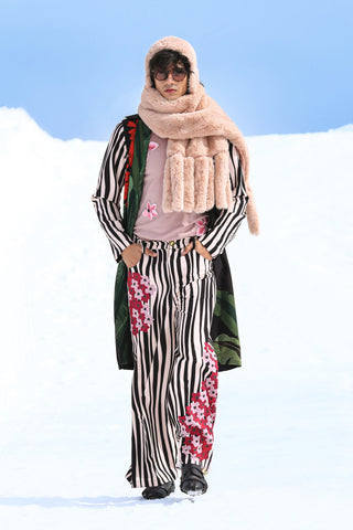 Noir Verde Striped Coat with Sakura Striped Trousers