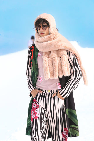 Noir Verde Striped Coat with Sakura Striped Trousers