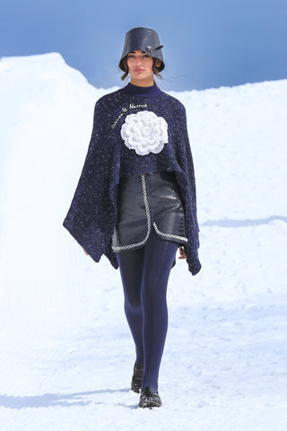 Midnight Bloom Knit Cape with Leather CrossCord Skirt