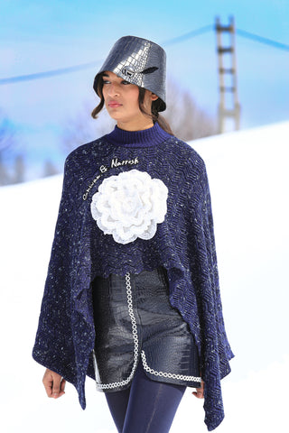 Midnight Bloom Knit Cape with Leather CrossCord Skirt