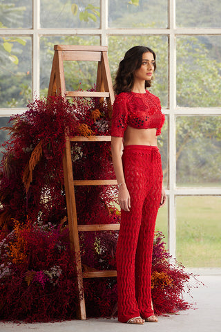 Crimson Glory String-Back Top with Wave Knit Pants