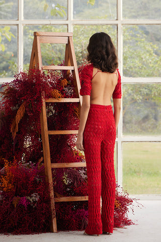 Crimson Glory String-Back Top with Wave Knit Pants