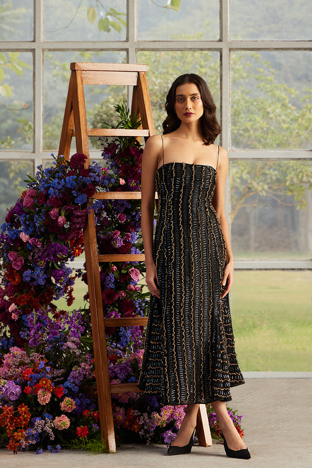 Onyx Celeste Crochet Beaded Dress available only at Shivan and Narresh SHIVAN & NARRESH Onyx Celeste Crochet Beaded Dress available only at Shivan and Narresh SHIVAN & NARRESH