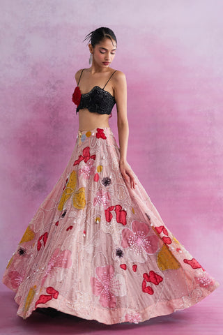 Blush Fleur Applique Lehenga with Beaded Rosa Bustier