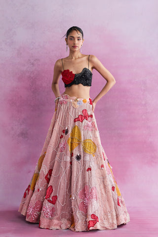 Blush Fleur Applique Lehenga with Beaded Rosa Bustier