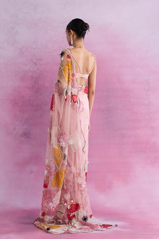 Blush Fleur Applique Tailored Sari with Embellished Blouse