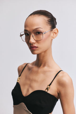 Shivan & Narresh Zoe Rose Gold Eyeglasses; Rose Gold frame; Rose Gold eyeglasses; Eyewear; Eyeglasses; Men's Eyeglasses; Women Eyeglasses; Chrome & Rose Gold