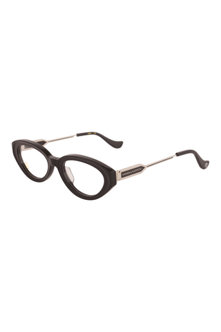 Shivan & Narresh Lola Midnight black Eyeglasses; Black frame; Black eyeglasses; Eyewear; Eyeglasses; Men's Eyeglasses; Women Eyeglasses;
Black and chrome 